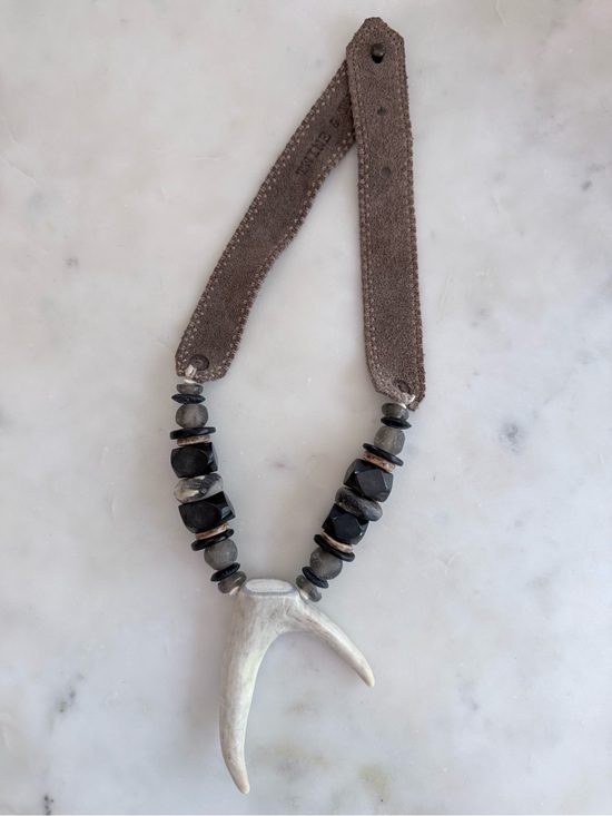 Twine & Twig Jewelry - Twine & Twig Deer Antler Pendant Necklace Leather Boho Rustic Handmade Chunky